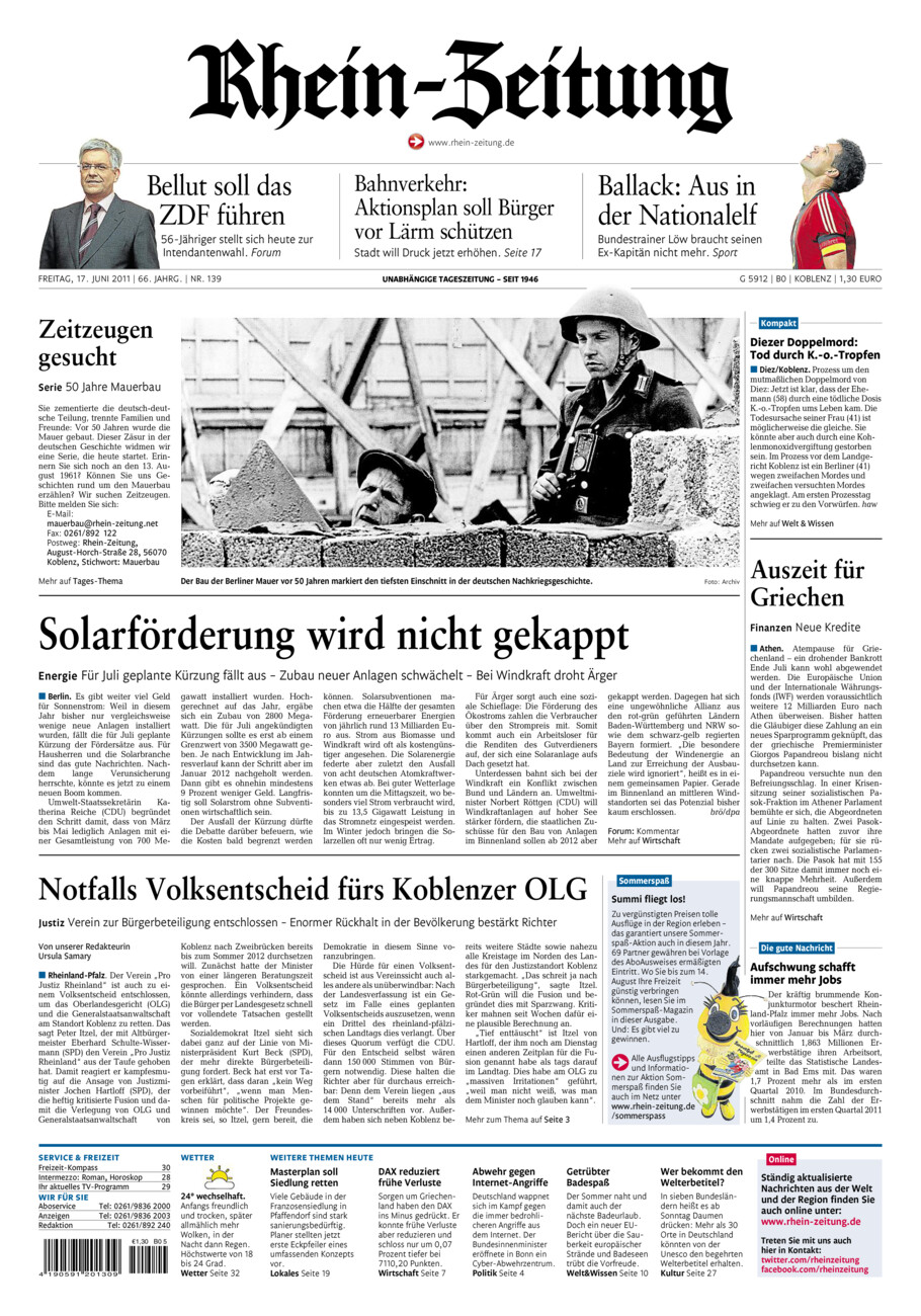 Rhein-Zeitung Koblenz & Region vom Freitag, 17.06.2011