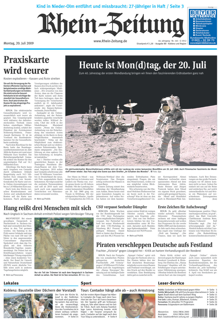Rhein-Zeitung Koblenz & Region vom Montag, 20.07.2009