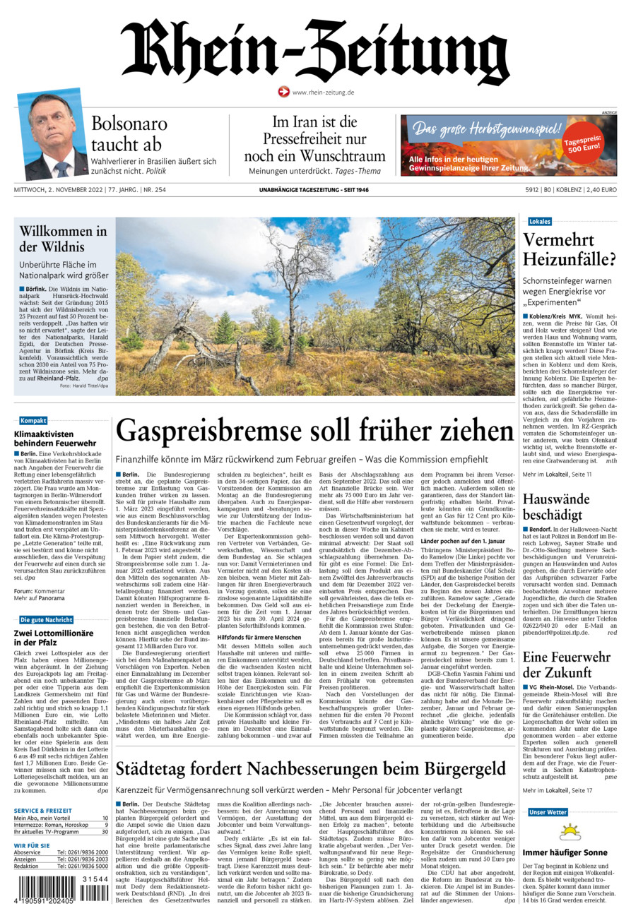 Rhein-Zeitung Koblenz & Region vom Mittwoch, 02.11.2022