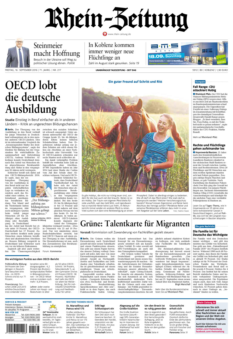 Rhein-Zeitung Koblenz & Region vom Freitag, 16.09.2016