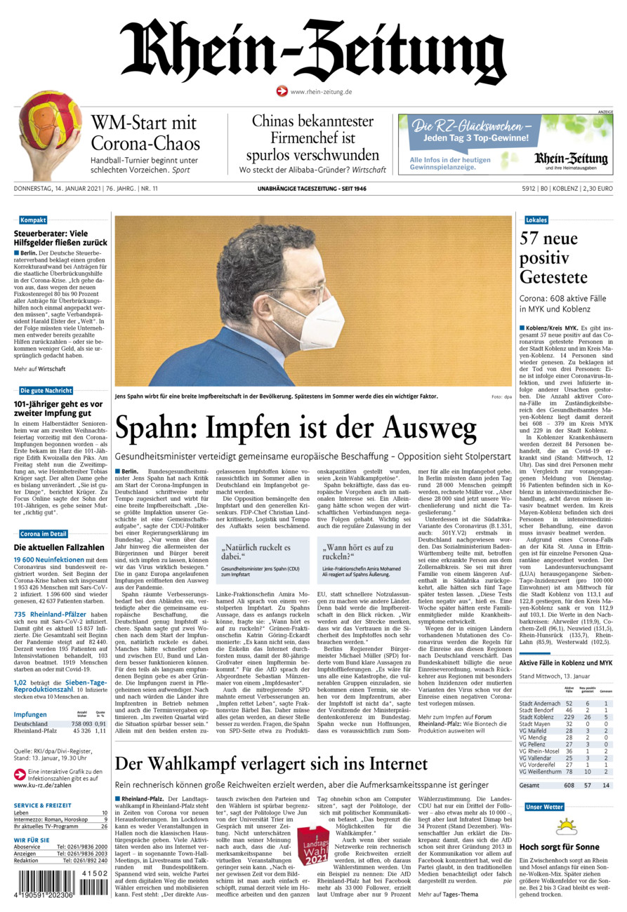 Rhein-Zeitung Koblenz & Region vom Donnerstag, 14.01.2021