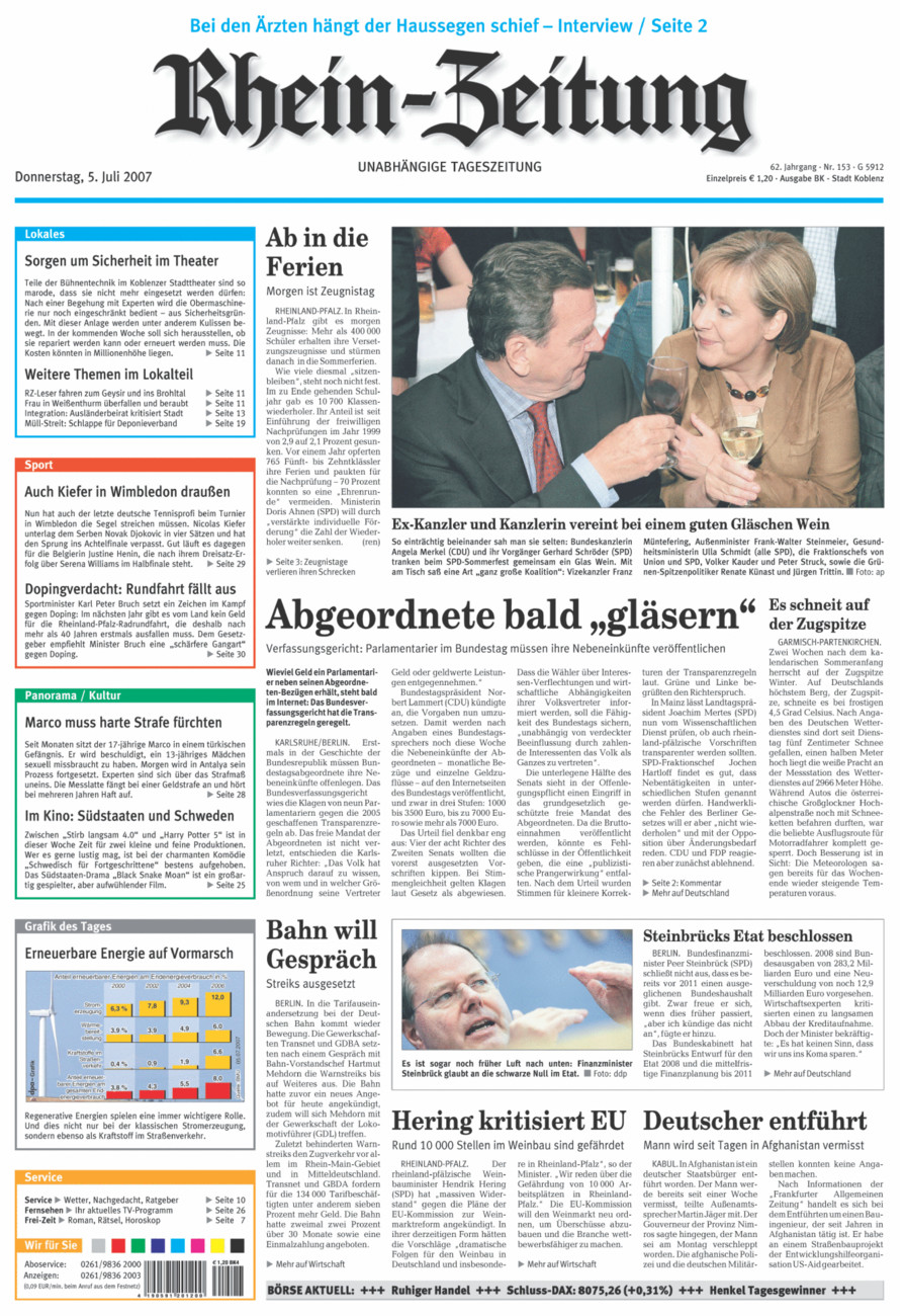 Rhein-Zeitung Koblenz & Region vom Donnerstag, 05.07.2007