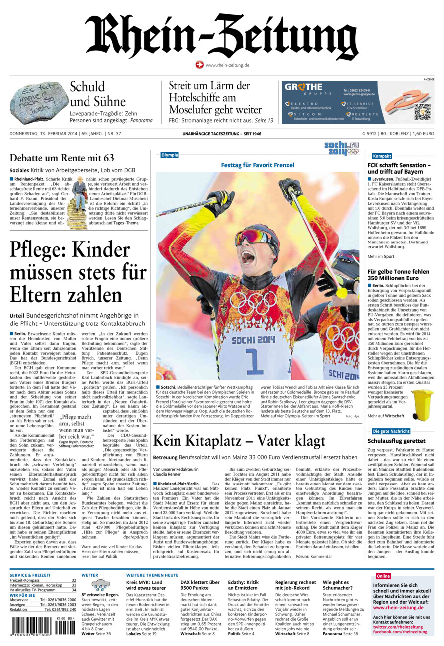 Rhein-Zeitung Koblenz & Region vom Donnerstag, 13.02.2014