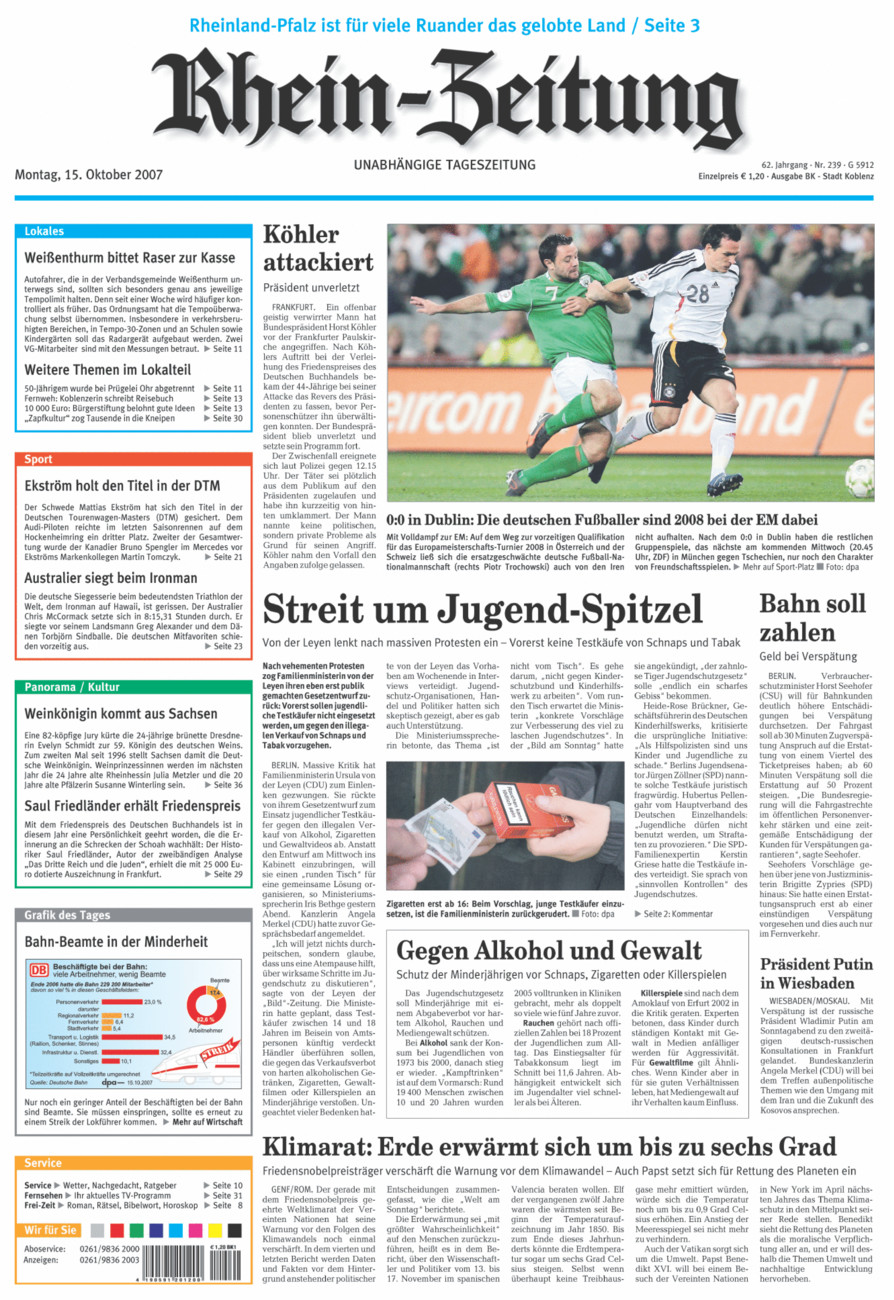 Rhein-Zeitung Koblenz & Region vom Montag, 15.10.2007