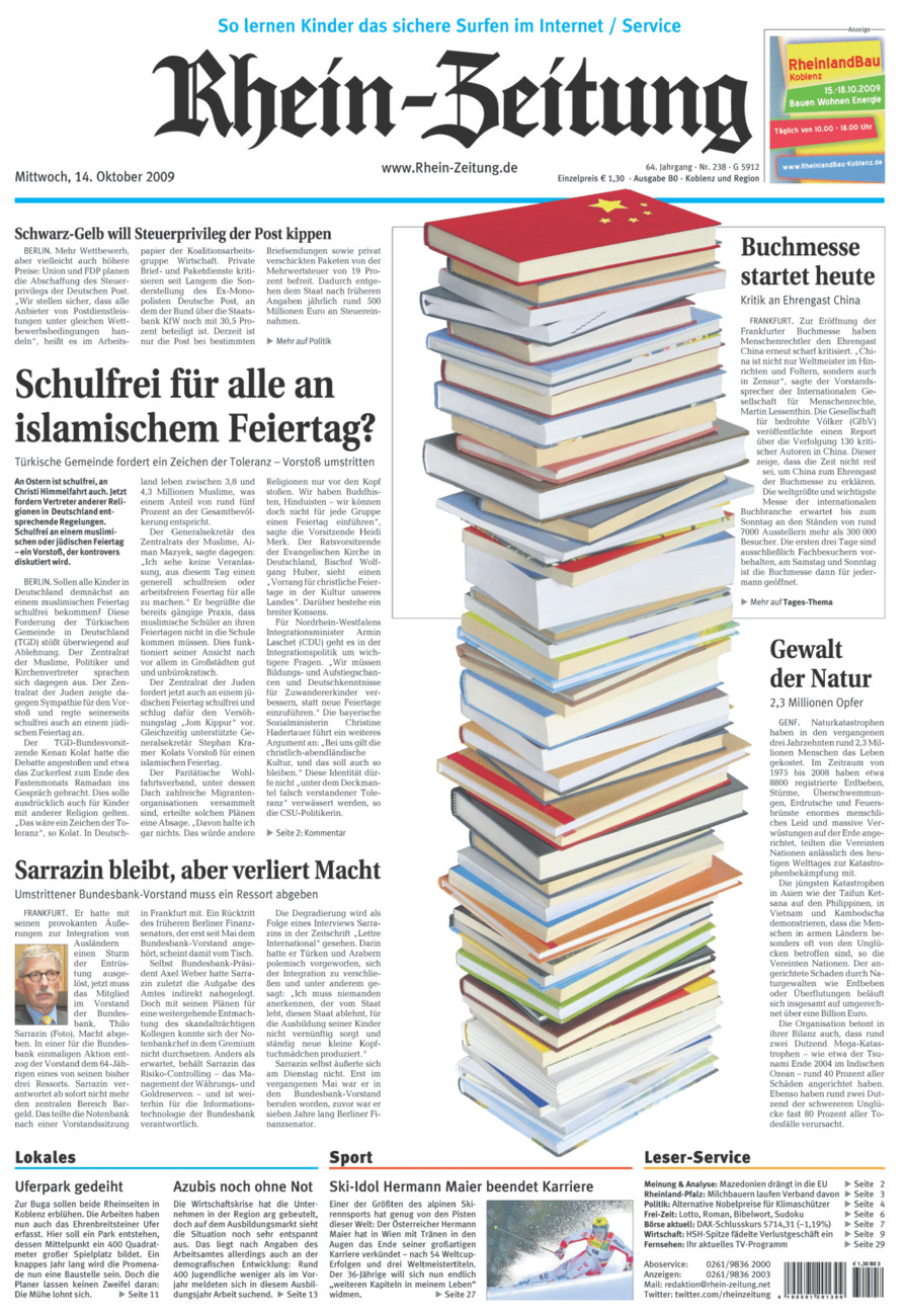 Rhein-Zeitung Koblenz & Region vom Mittwoch, 14.10.2009