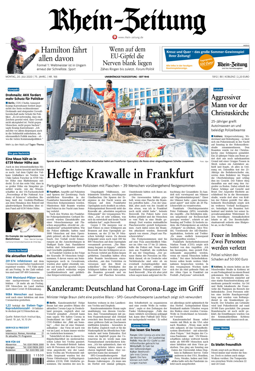 Rhein-Zeitung Koblenz & Region vom Montag, 20.07.2020