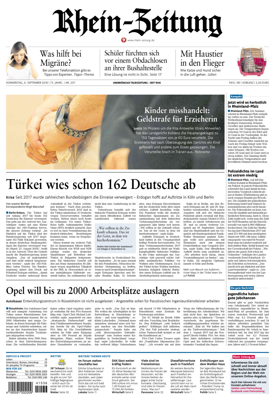 Rhein-Zeitung Koblenz & Region vom Donnerstag, 06.09.2018