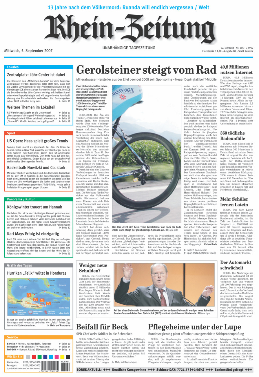 Rhein-Zeitung Koblenz & Region vom Mittwoch, 05.09.2007