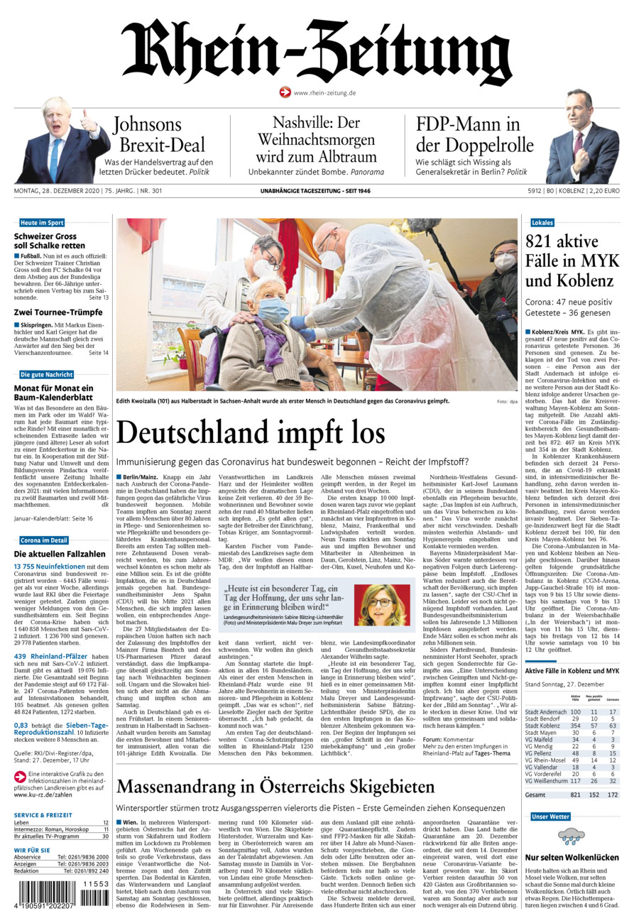 Rhein-Zeitung Koblenz & Region vom Montag, 28.12.2020