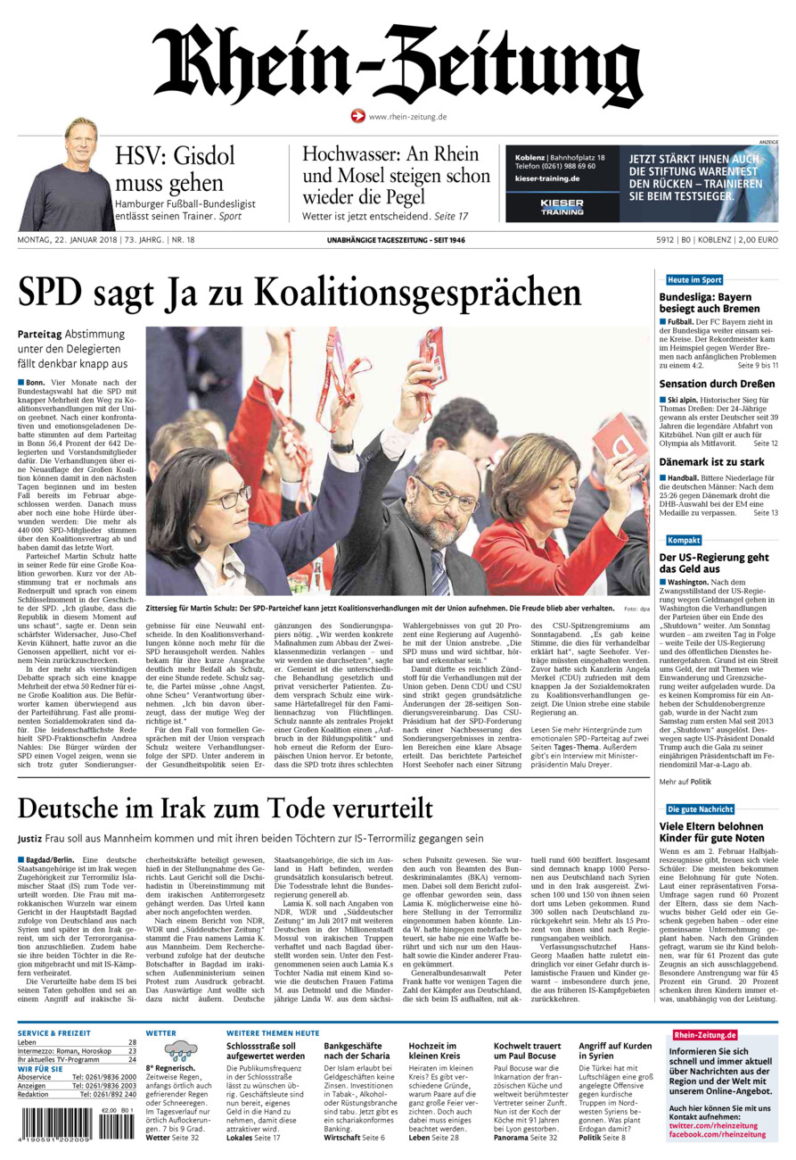 Rhein-Zeitung Koblenz & Region vom Montag, 22.01.2018