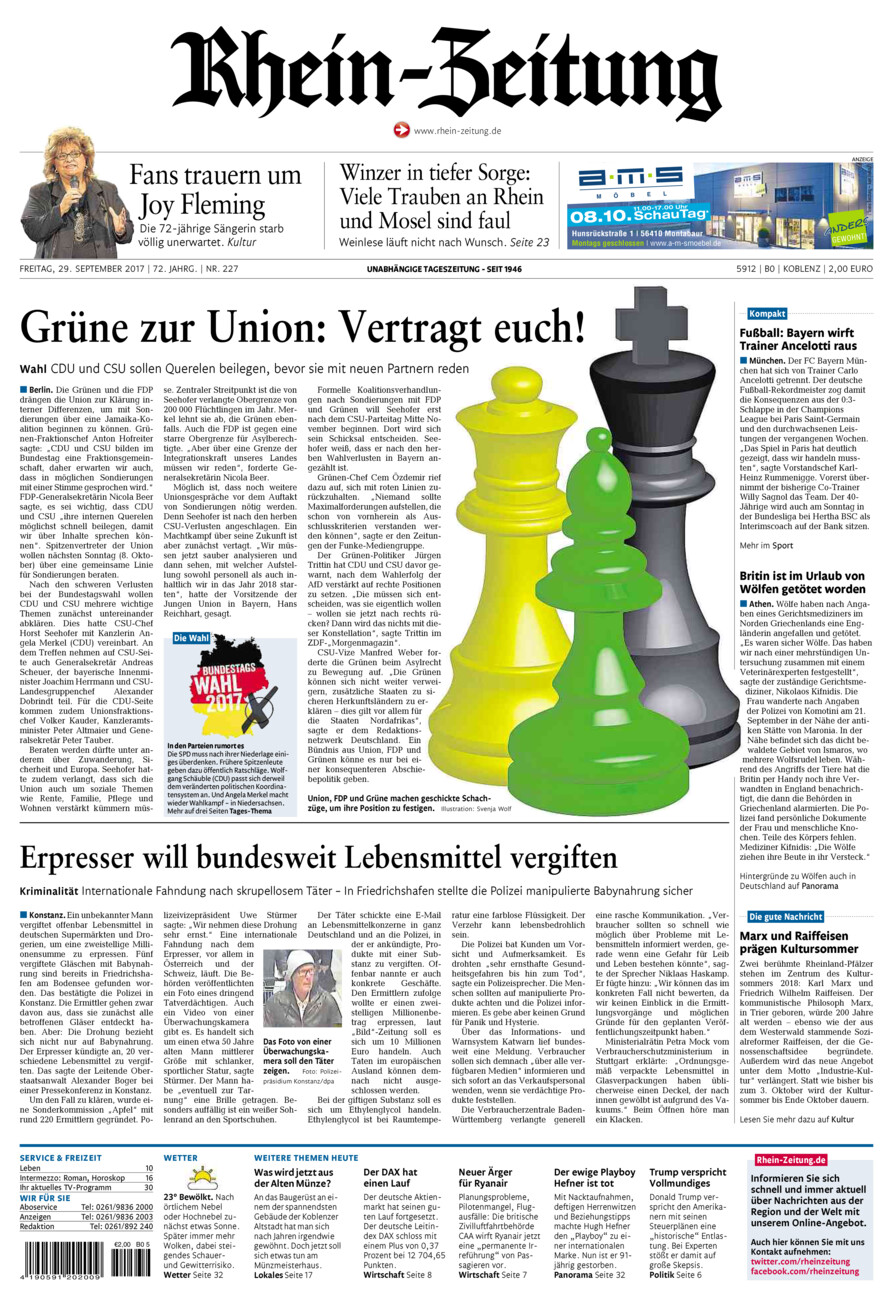 Rhein-Zeitung Koblenz & Region vom Freitag, 29.09.2017