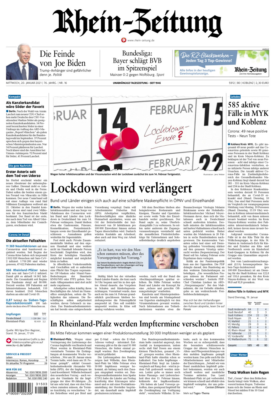 Rhein-Zeitung Koblenz & Region vom Mittwoch, 20.01.2021