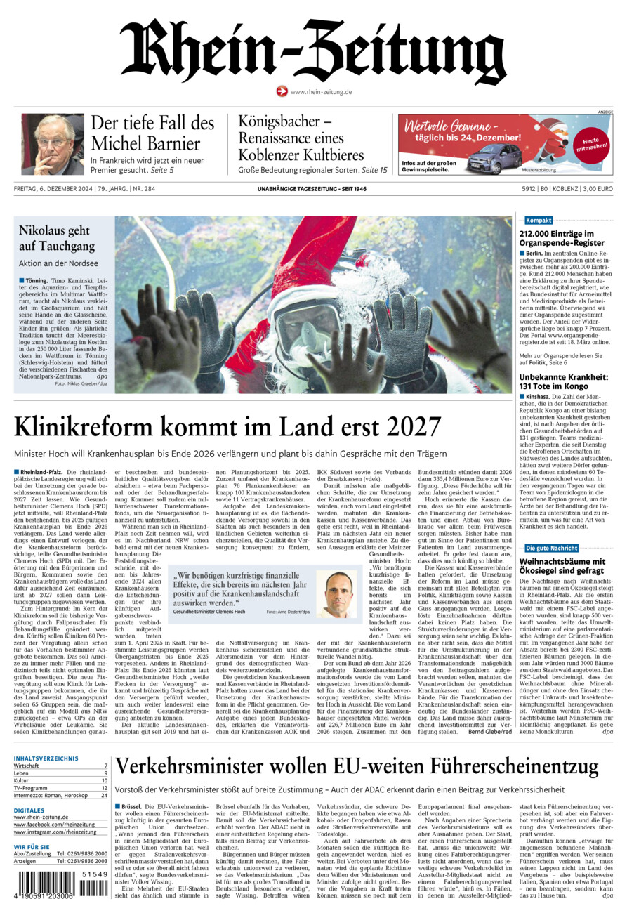 Rhein-Zeitung Koblenz & Region vom Freitag, 06.12.2024