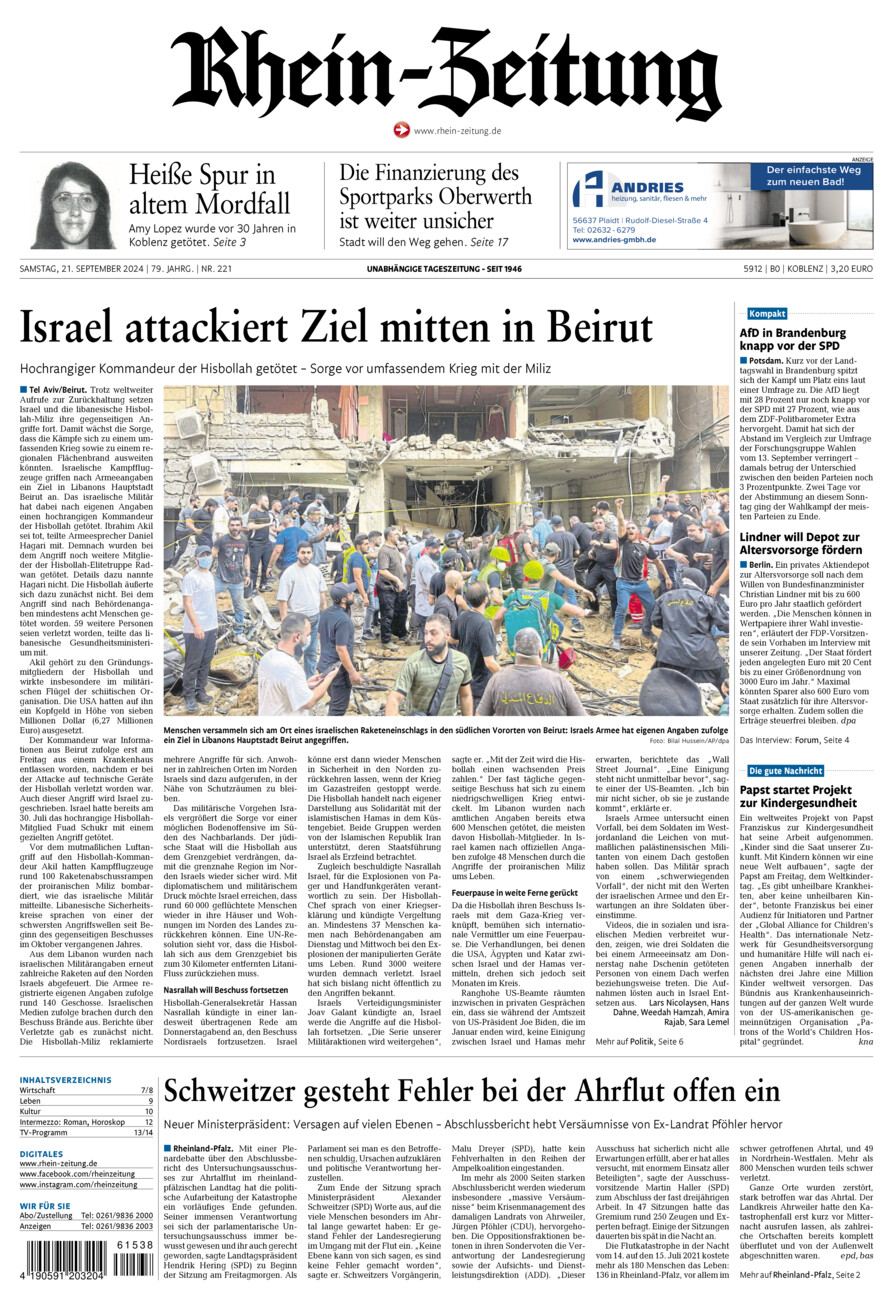 Rhein-Zeitung Koblenz & Region vom Samstag, 21.09.2024