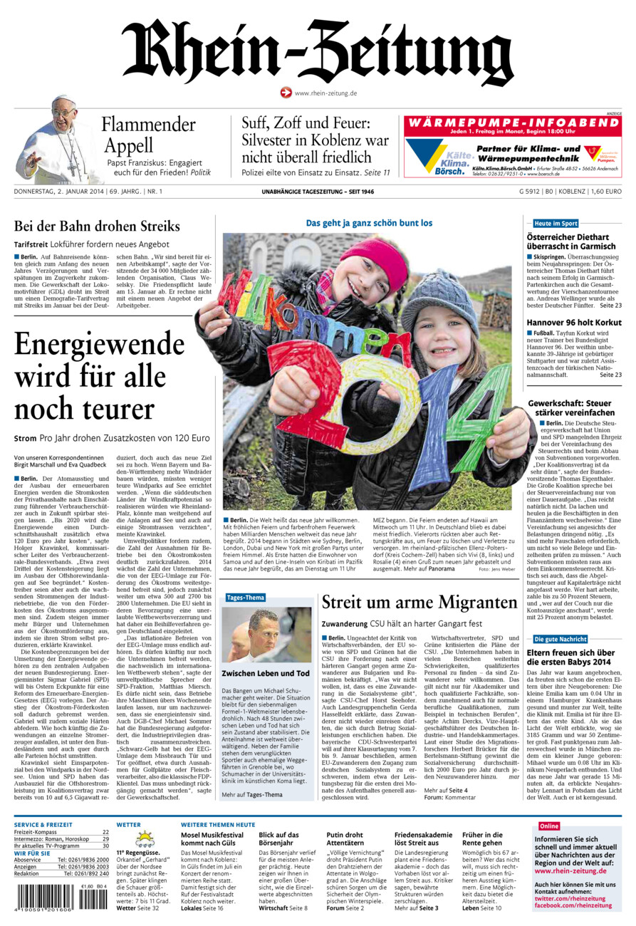 Rhein-Zeitung Koblenz & Region vom Donnerstag, 02.01.2014