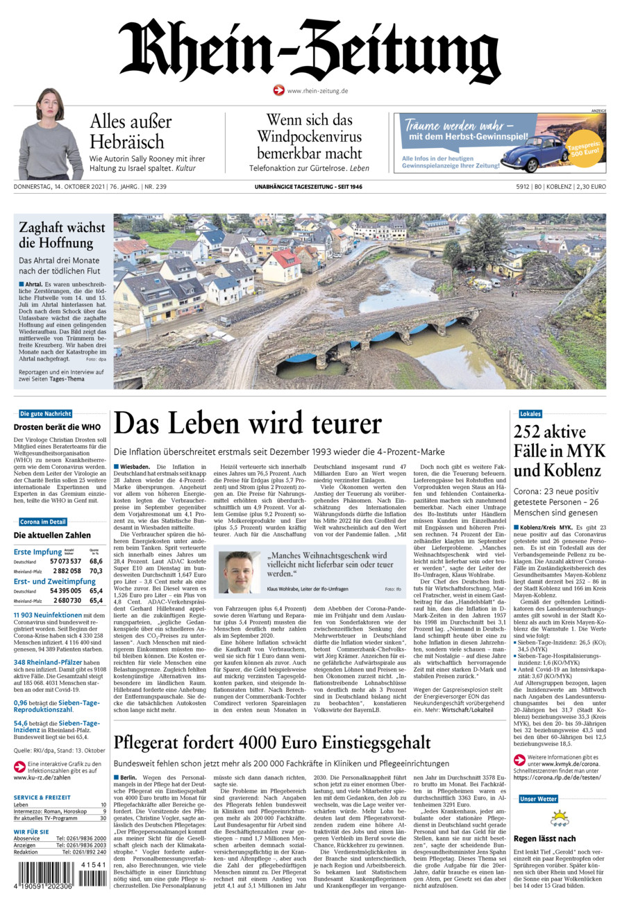 Rhein-Zeitung Koblenz & Region vom Donnerstag, 14.10.2021