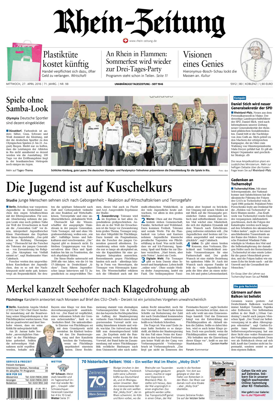 Rhein-Zeitung Koblenz & Region vom Mittwoch, 27.04.2016