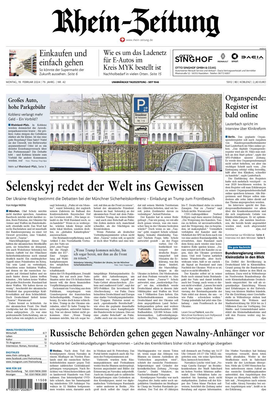 Rhein-Zeitung Koblenz & Region vom Montag, 19.02.2024