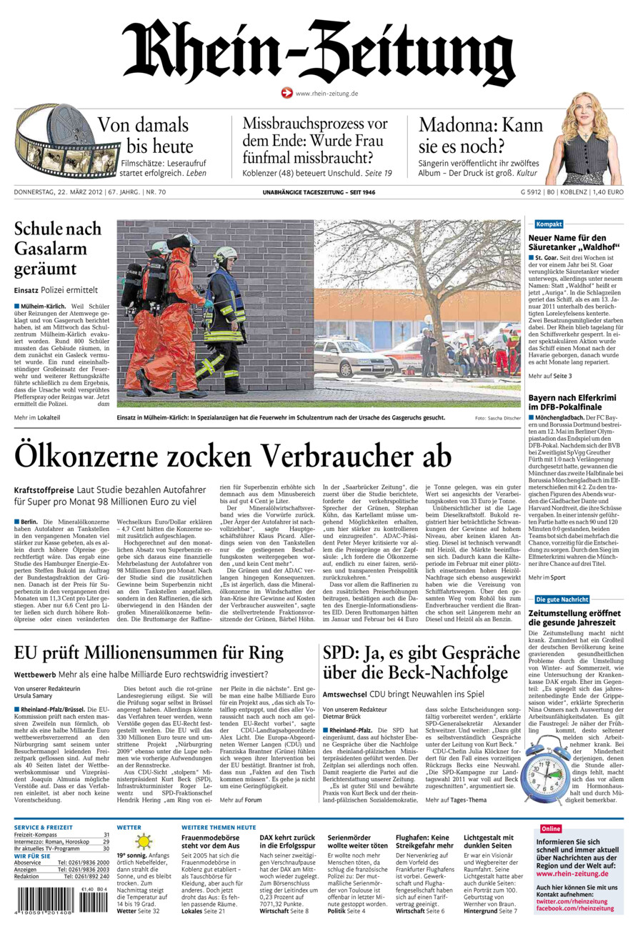 Rhein-Zeitung Koblenz & Region vom Donnerstag, 22.03.2012