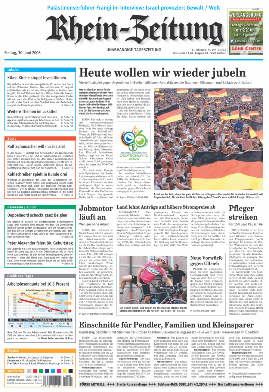 Rhein-Zeitung Koblenz & Region vom Freitag, 30.06.2006