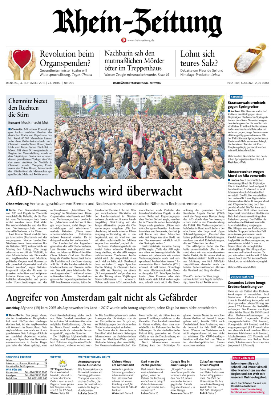 Rhein-Zeitung Koblenz & Region vom Dienstag, 04.09.2018