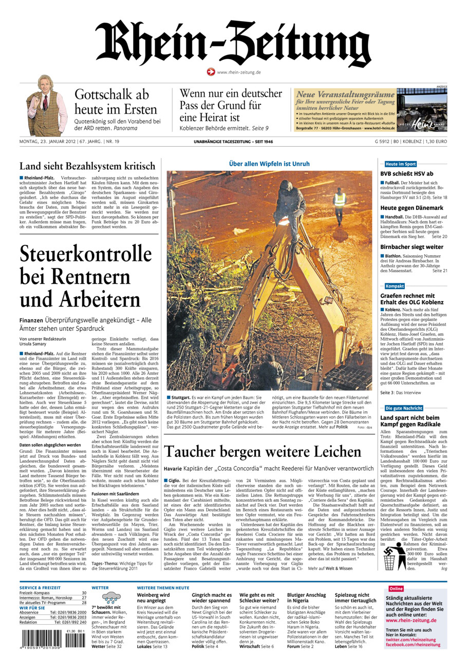 Rhein-Zeitung Koblenz & Region vom Montag, 23.01.2012