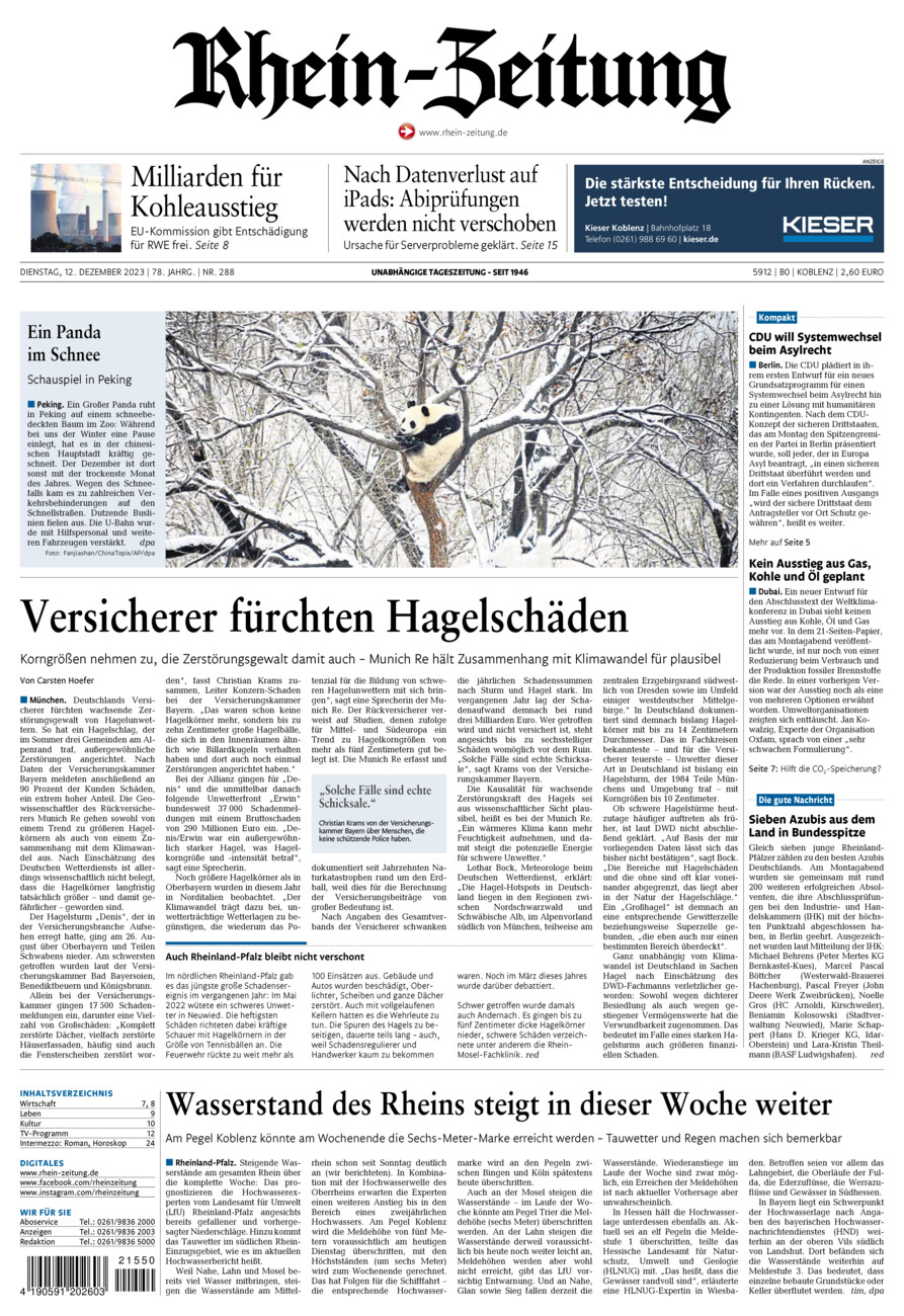 Rhein-Zeitung Koblenz & Region vom Dienstag, 12.12.2023