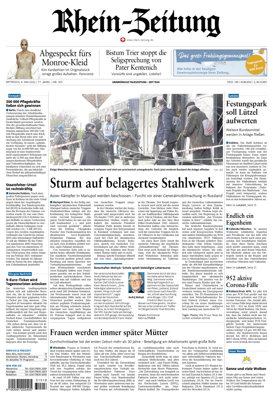 Rhein-Zeitung Koblenz & Region vom Mittwoch, 04.05.2022