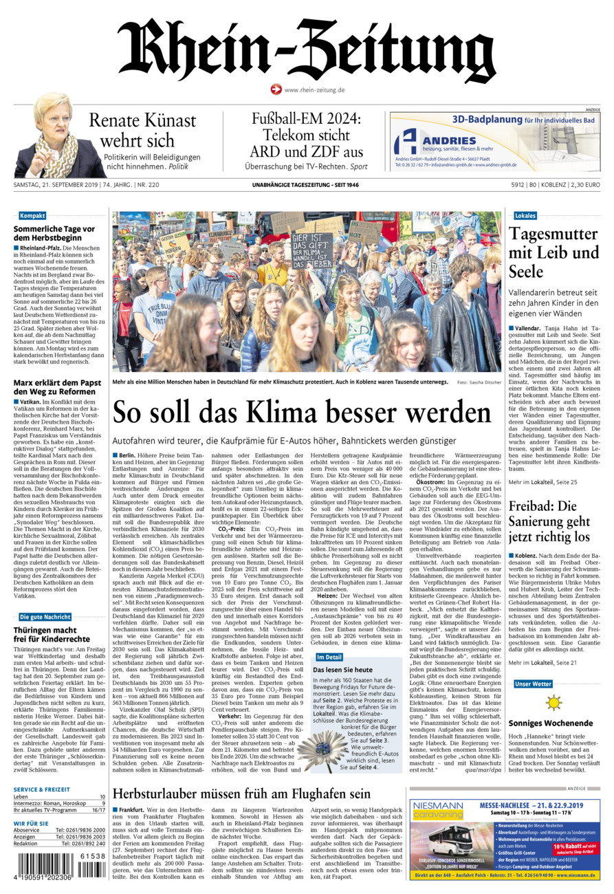 Rhein-Zeitung Koblenz & Region vom Samstag, 21.09.2019