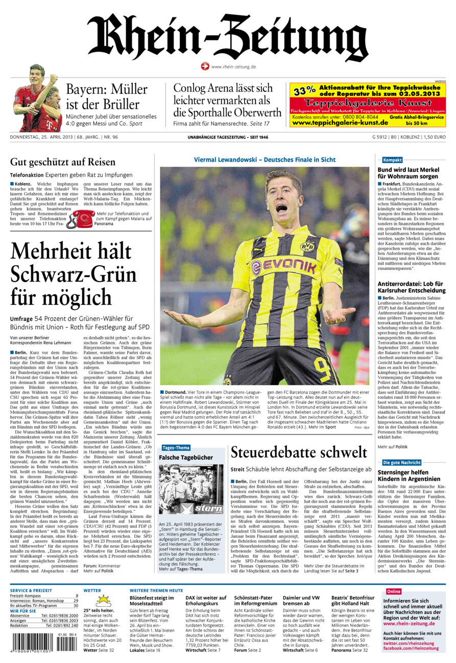 Rhein-Zeitung Koblenz & Region vom Donnerstag, 25.04.2013