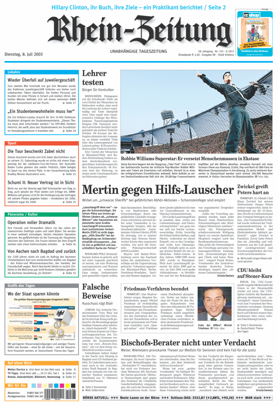 Rhein-Zeitung Koblenz & Region vom Dienstag, 08.07.2003