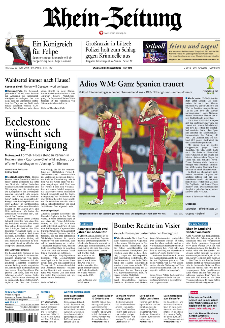 Rhein-Zeitung Koblenz & Region vom Freitag, 20.06.2014