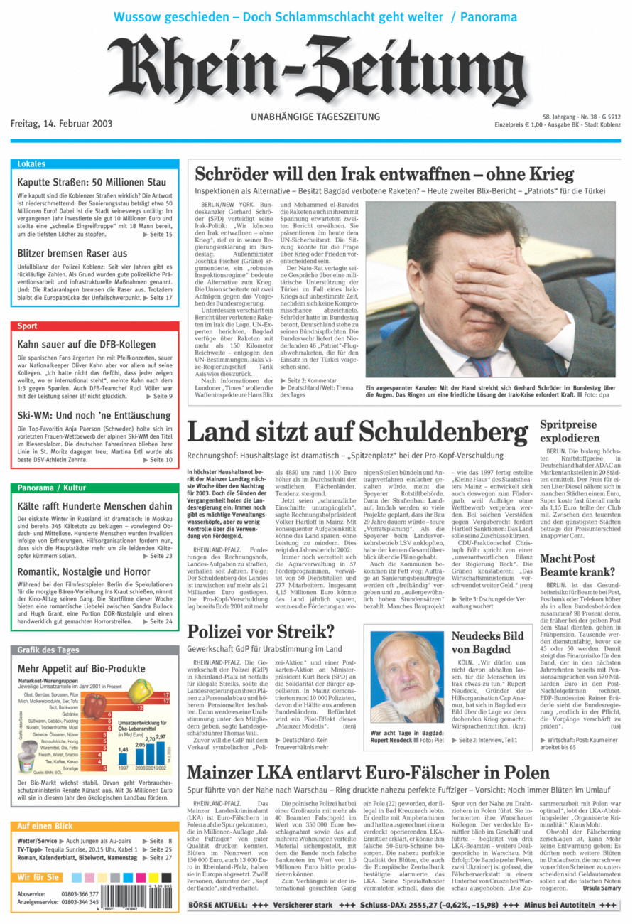 Rhein-Zeitung Koblenz & Region vom Freitag, 14.02.2003