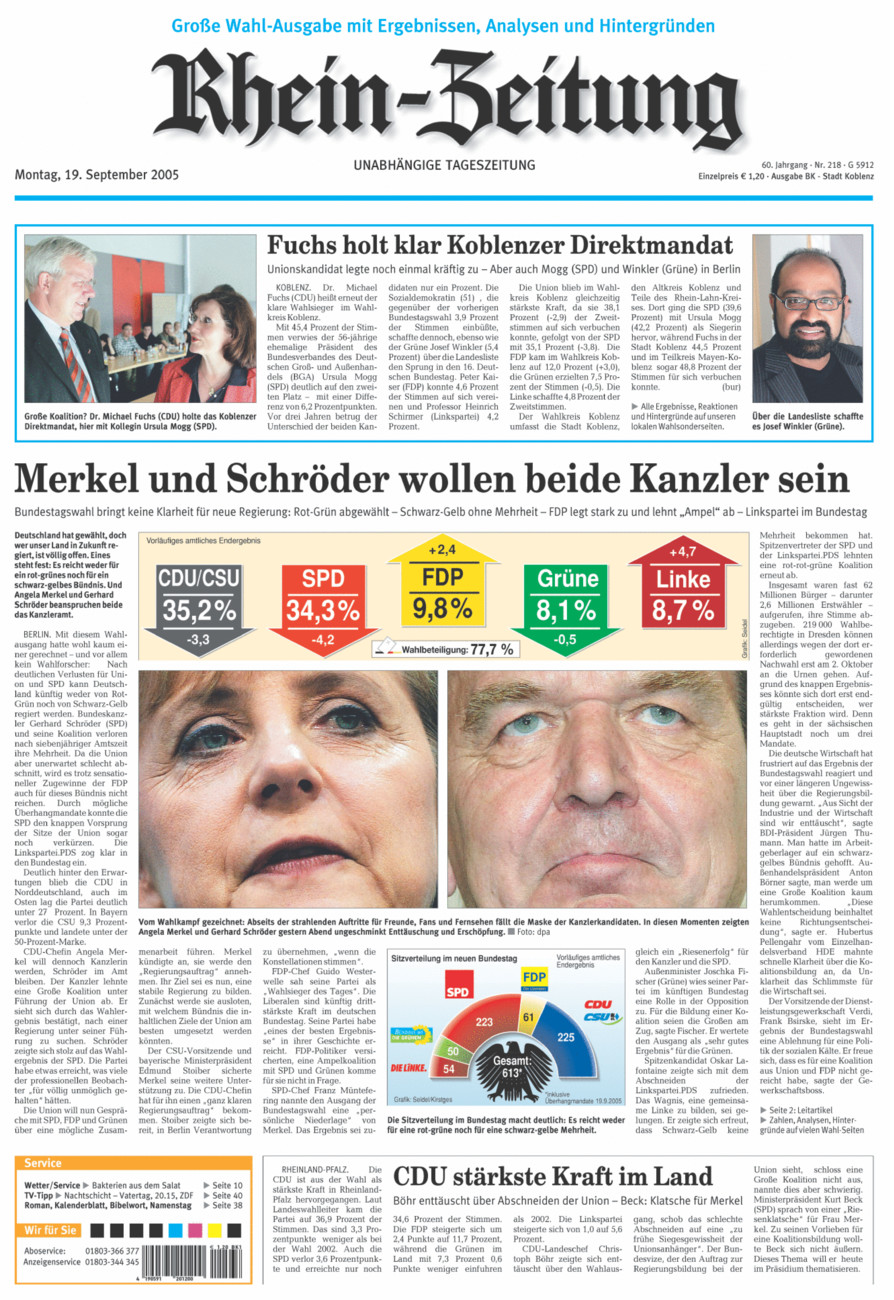 Rhein-Zeitung Koblenz & Region vom Montag, 19.09.2005