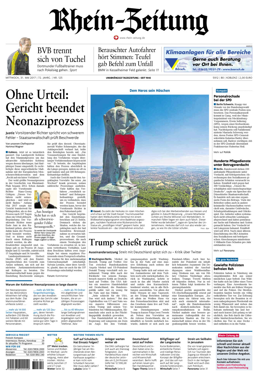 Rhein-Zeitung Koblenz & Region vom Mittwoch, 31.05.2017