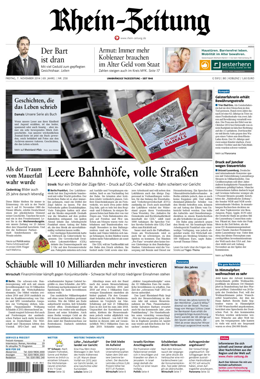 Rhein-Zeitung Koblenz & Region vom Freitag, 07.11.2014