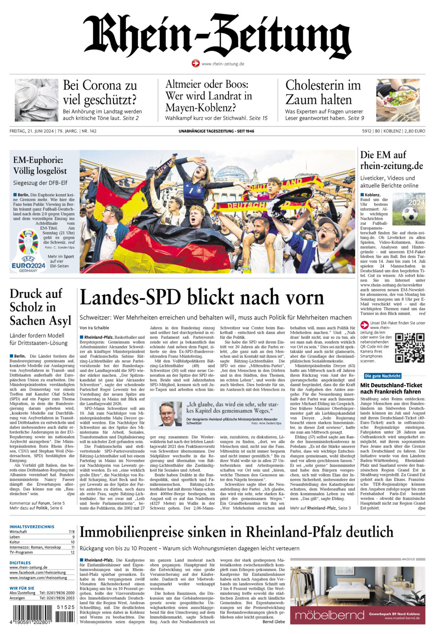 Rhein-Zeitung Koblenz & Region vom Freitag, 21.06.2024