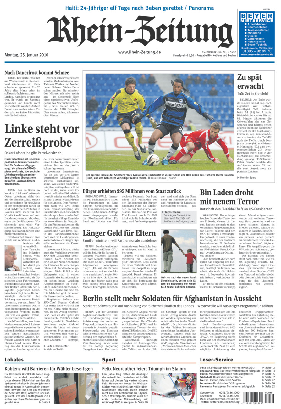 Rhein-Zeitung Koblenz & Region vom Montag, 25.01.2010