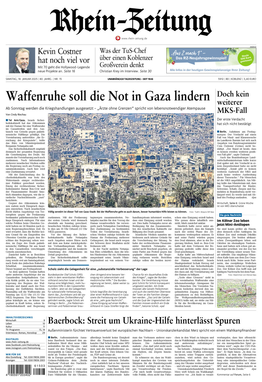 Rhein-Zeitung Koblenz & Region vom Samstag, 18.01.2025