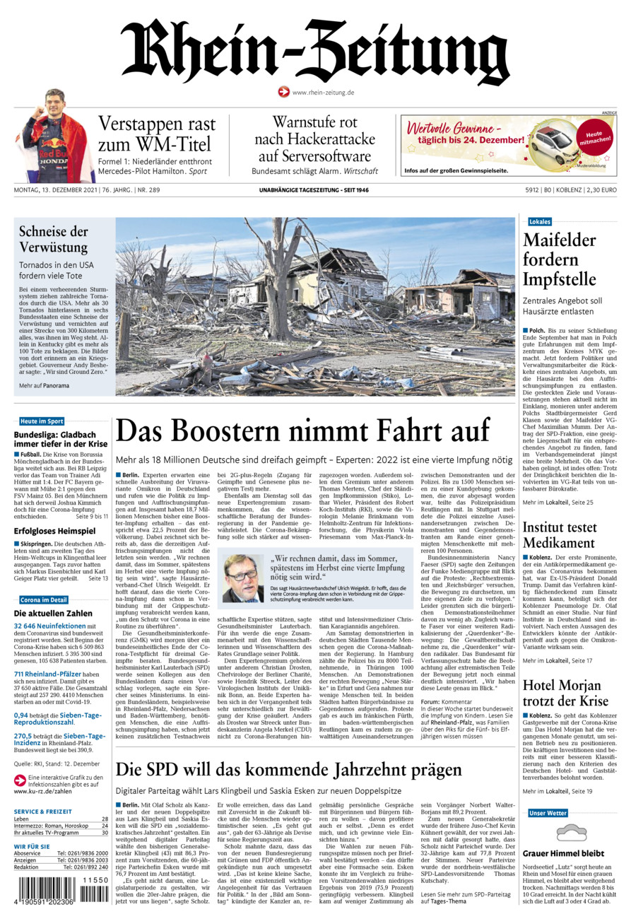 Rhein-Zeitung Koblenz & Region vom Montag, 13.12.2021