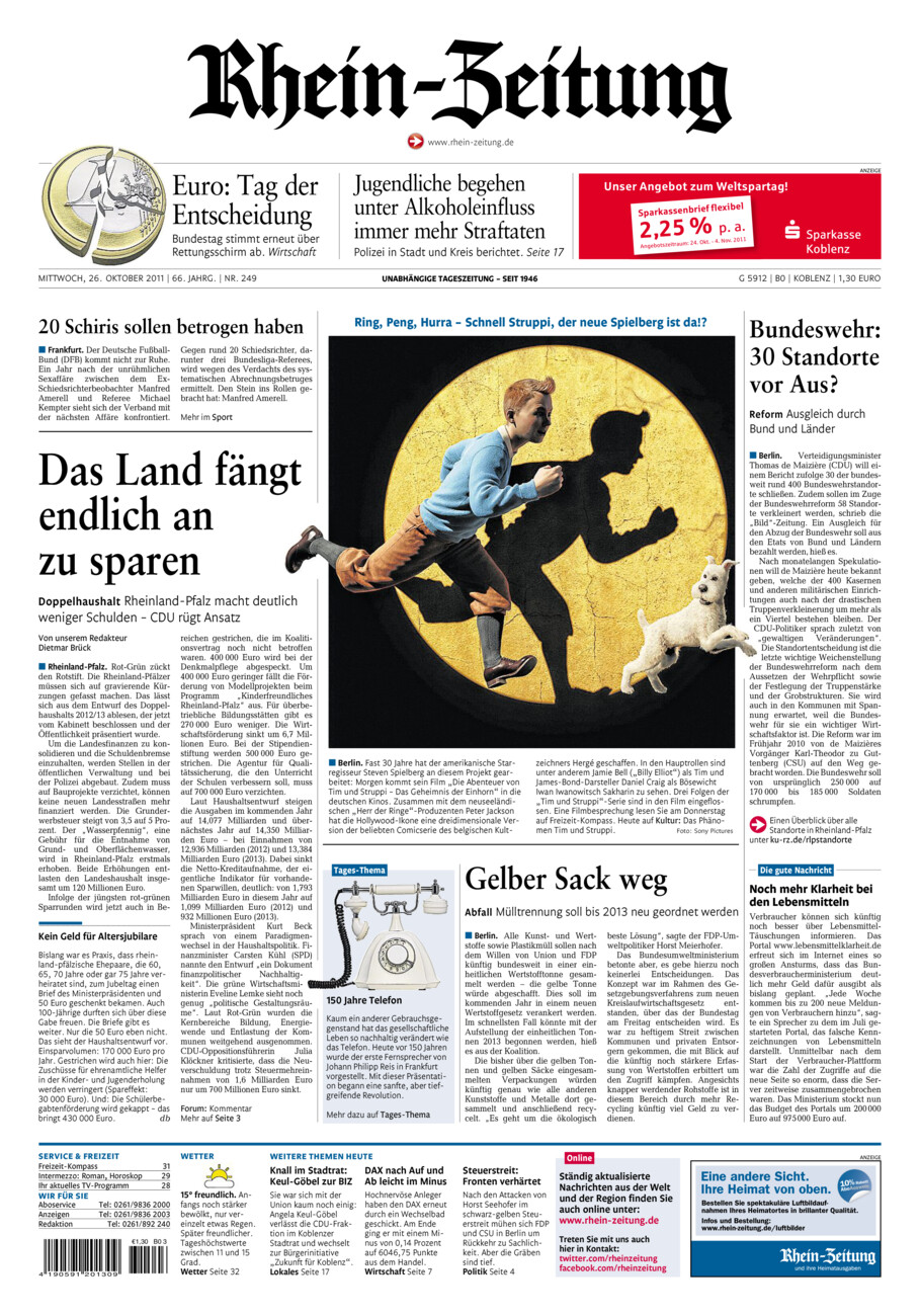 Rhein-Zeitung Koblenz & Region vom Mittwoch, 26.10.2011