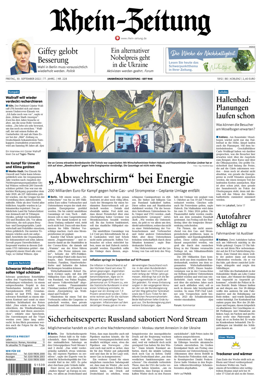 Rhein-Zeitung Koblenz & Region vom Freitag, 30.09.2022