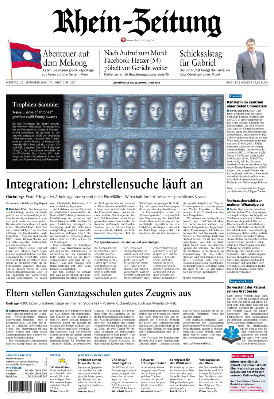 Rhein-Zeitung Koblenz & Region vom Dienstag, 20.09.2016