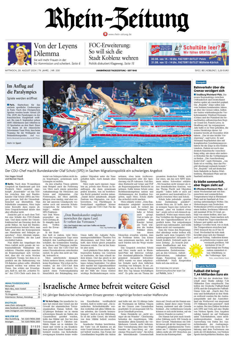 Rhein-Zeitung Koblenz & Region vom Mittwoch, 28.08.2024