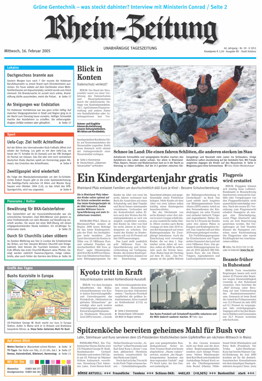 Rhein-Zeitung Koblenz & Region vom Mittwoch, 16.02.2005