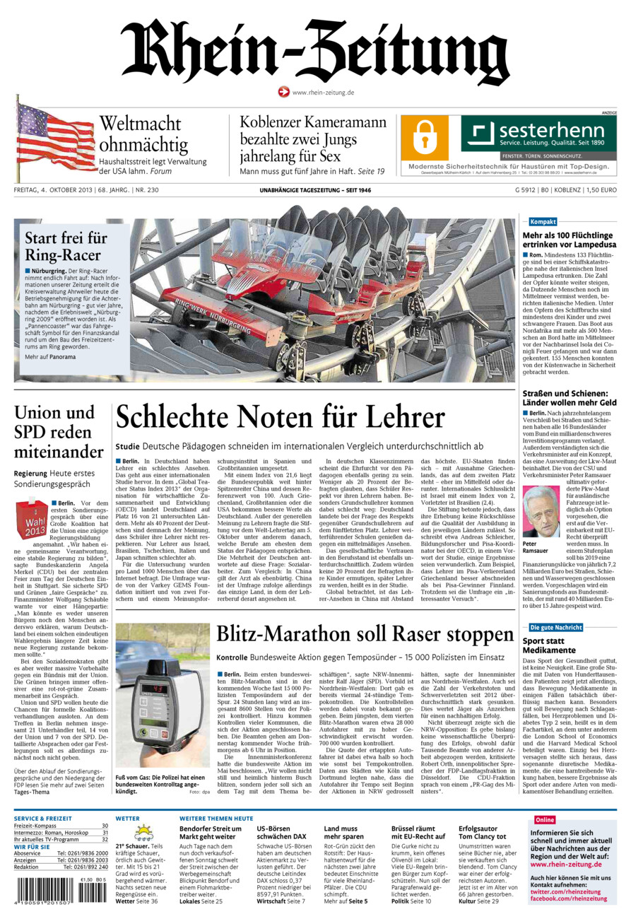 Rhein-Zeitung Koblenz & Region vom Freitag, 04.10.2013