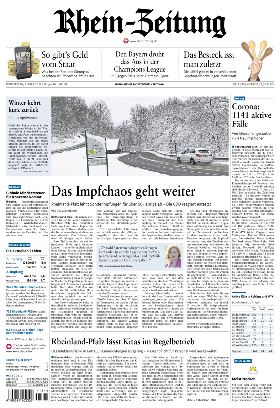 Rhein-Zeitung Koblenz & Region vom Donnerstag, 08.04.2021
