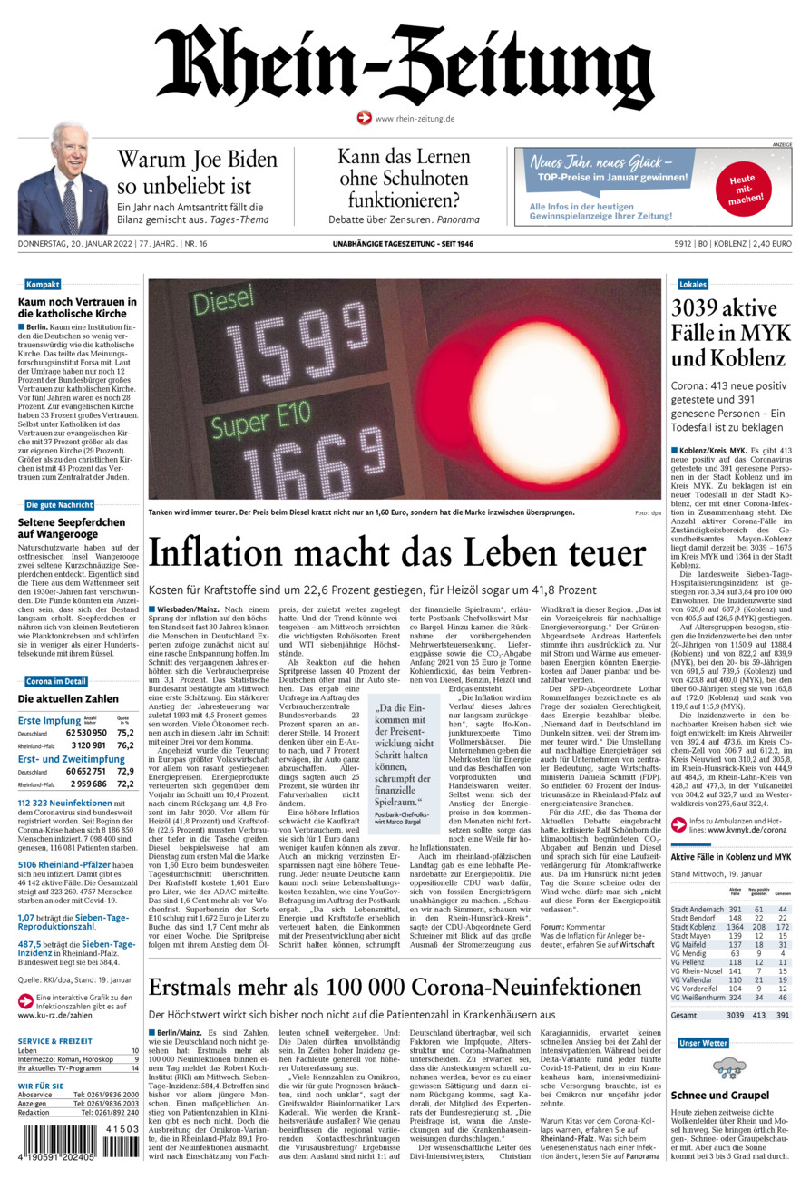 Rhein-Zeitung Koblenz & Region vom Donnerstag, 20.01.2022