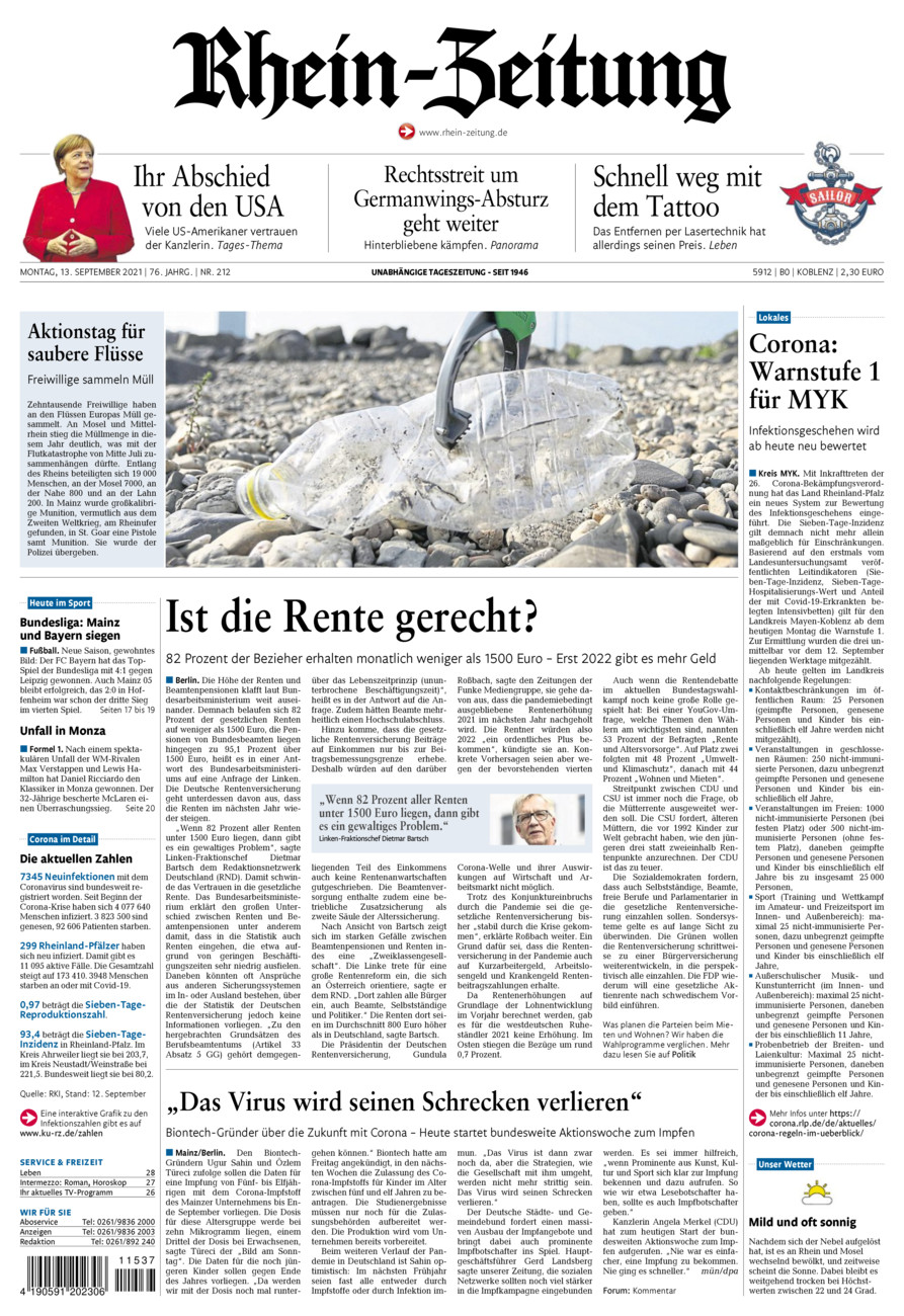 Rhein-Zeitung Koblenz & Region vom Montag, 13.09.2021