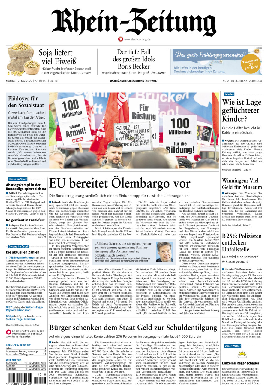 Rhein-Zeitung Koblenz & Region vom Montag, 02.05.2022